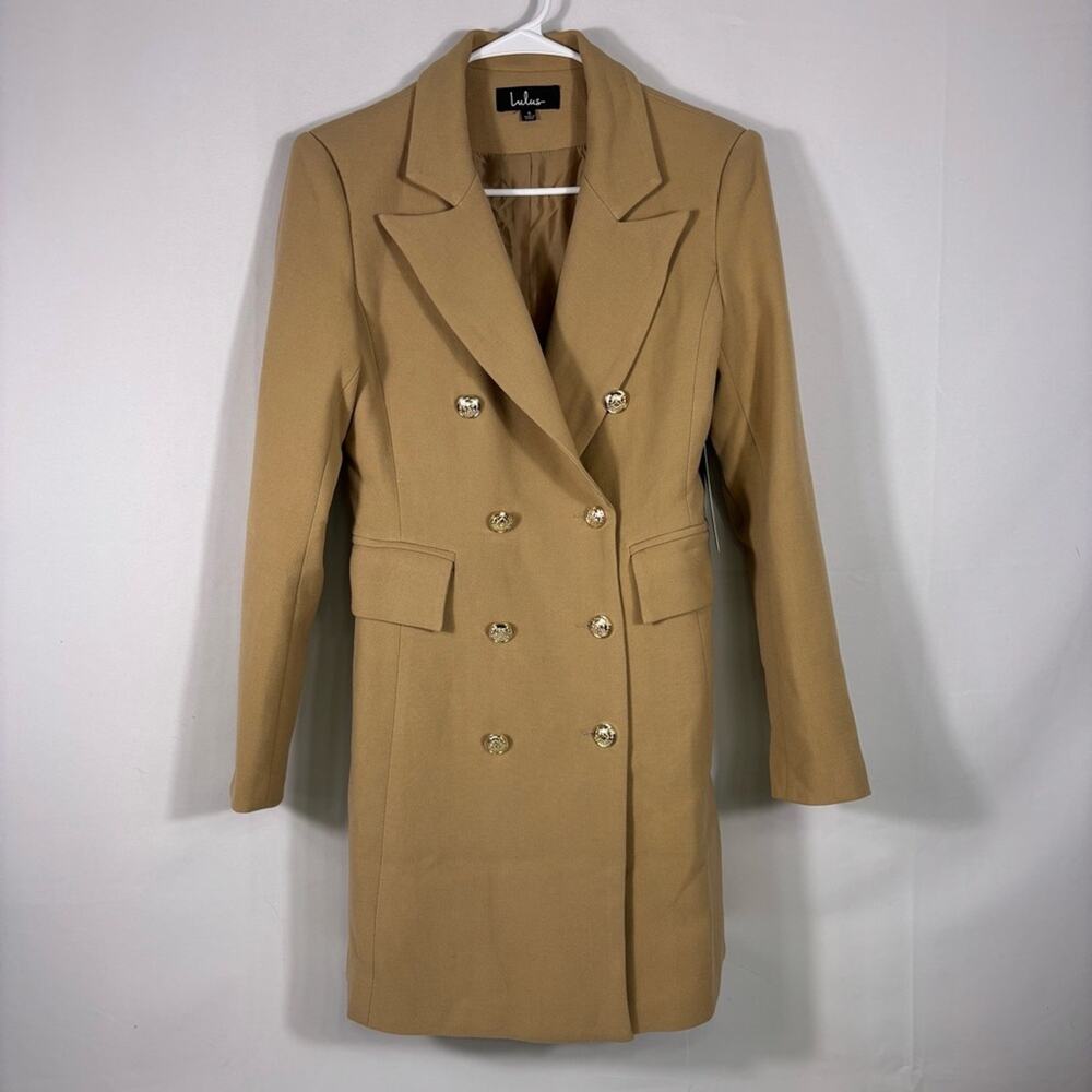 NWT Lulus Tan Double Breasted Trench Coat Size Small C1